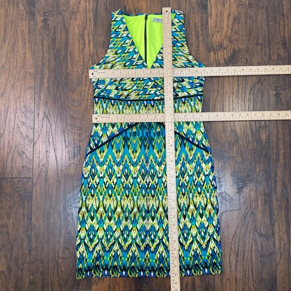 Andrew Marc New York Mini Dress 6 Bright Green Blue Sleeveless V-Neck Women's - Picture 7 of 11